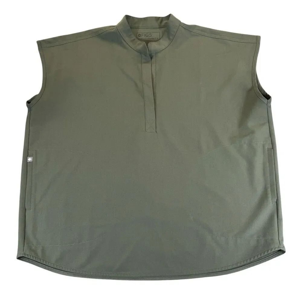 FIGS Sz L Rafaela Oversized Scrub Top Sleeveless Shirt Vest Green Women’s